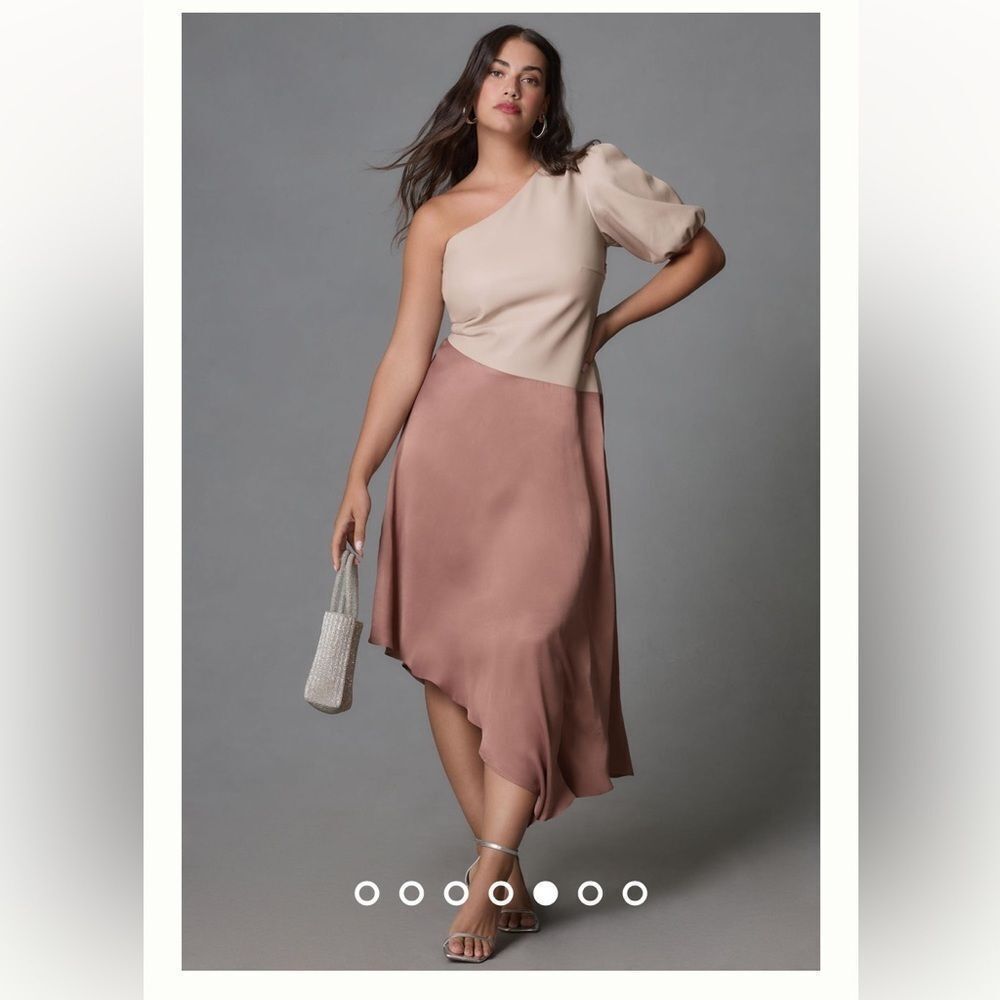 By Anthropologie US 14 Faux Leather One-Shoulder Asymmetrical Midi Dress